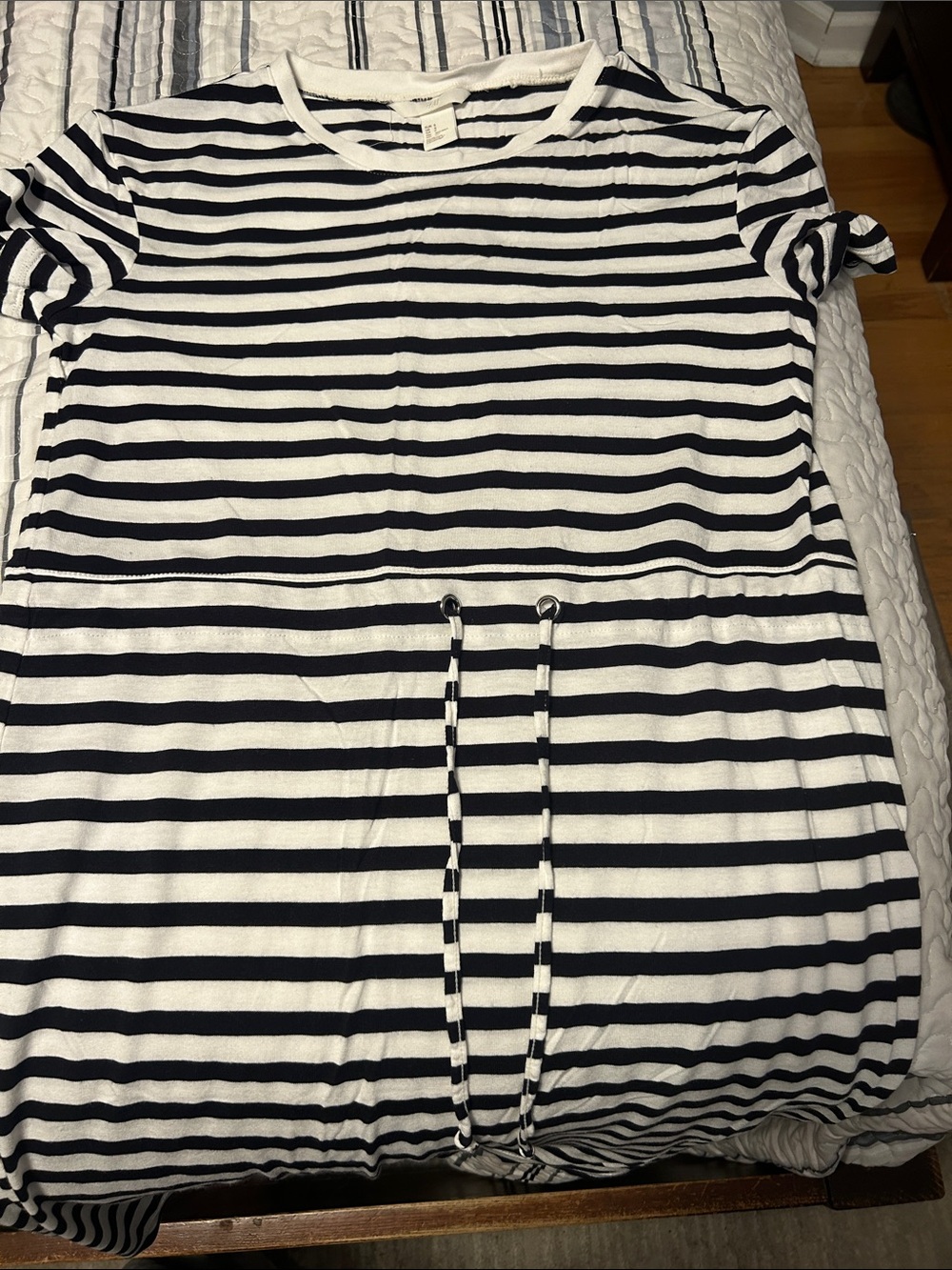 H&M Black and White Striped Short-Sleeve Bodysuit
